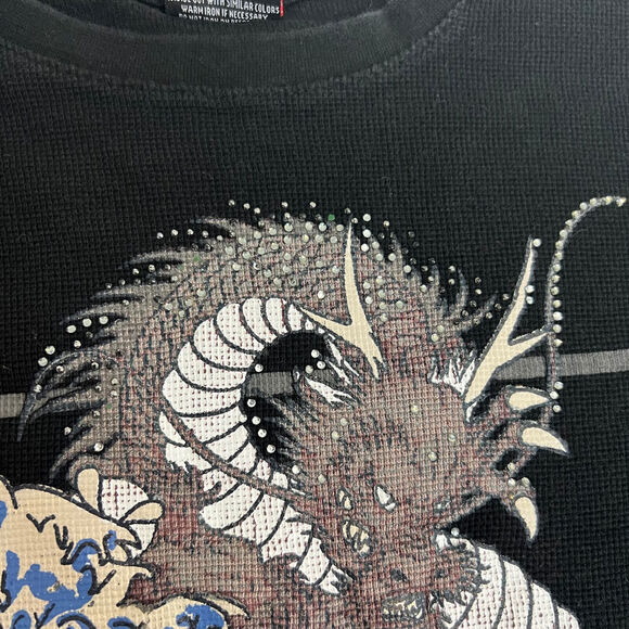 Y2K Southpole Shirt Womens Medium Black Fitted Thermal Waffle Knit Grunge Skater - Picture 3 of 11